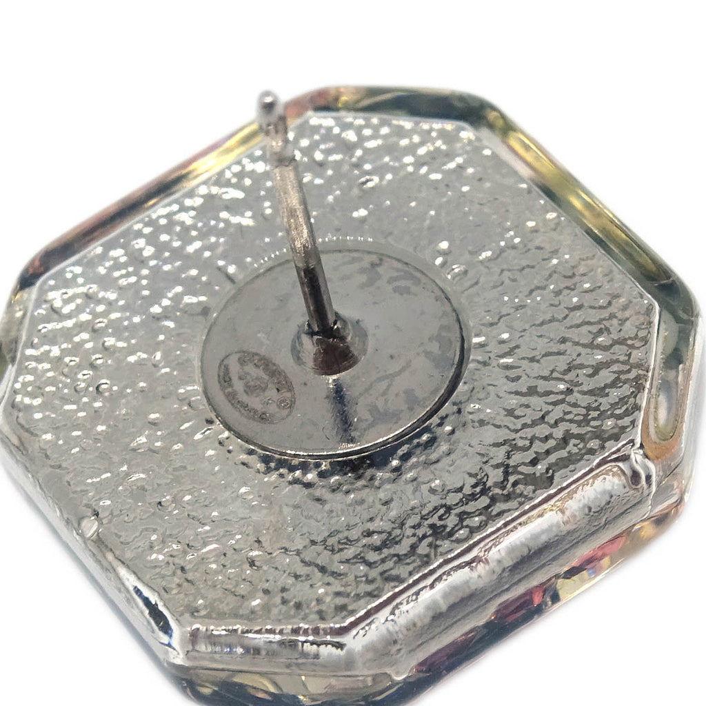 Chanel Octagon Piercing Earrings Silver Clear Rhinestone 15K