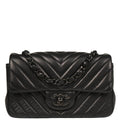 Chanel 2015-2016 Black Lambskin Chevron Single Flap Shoulder Bag