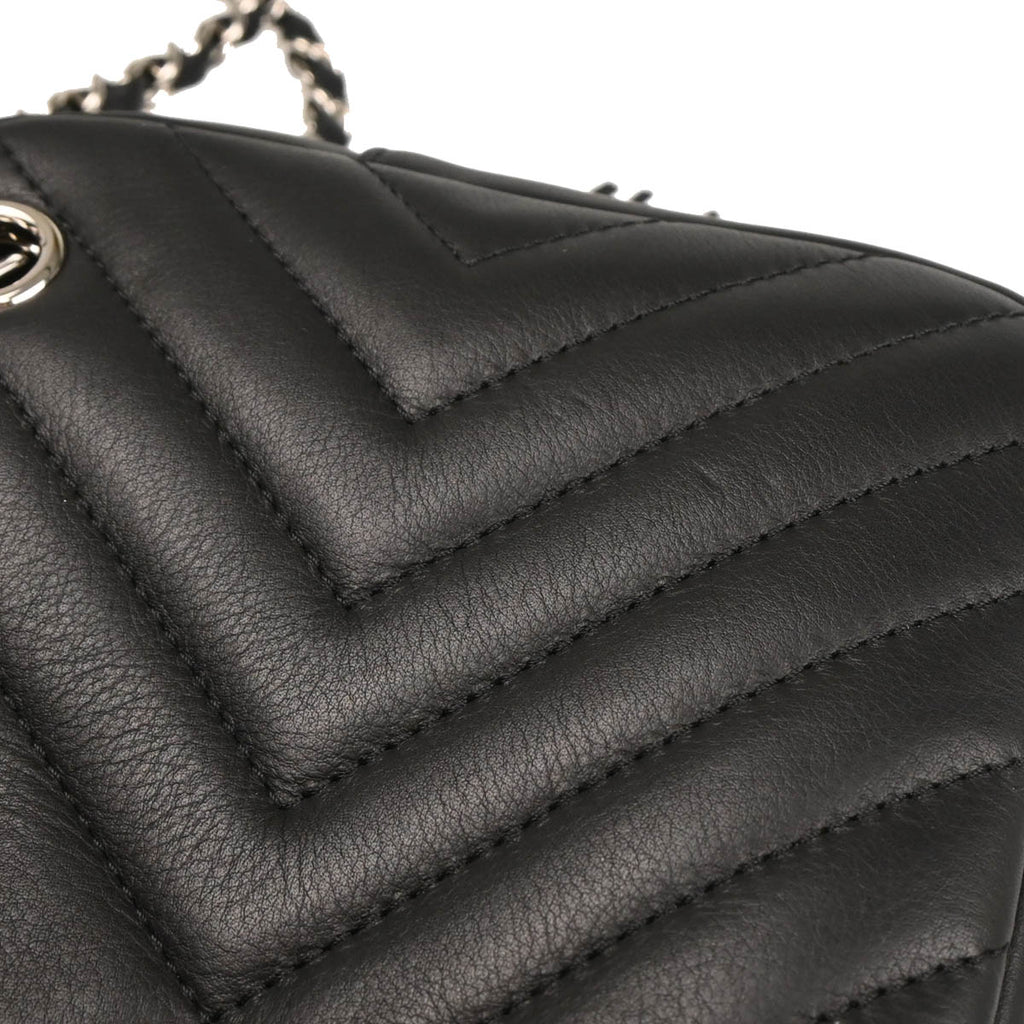 Chanel 2018 Black Lambskin Chevron Camera Bag Small