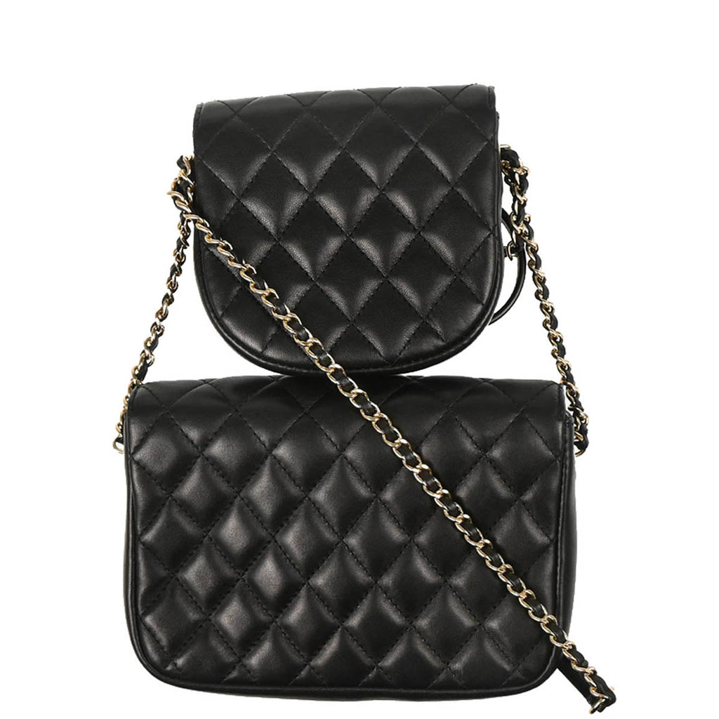 Chanel 2019 Black Lambskin Side Packs Shoulder Bag