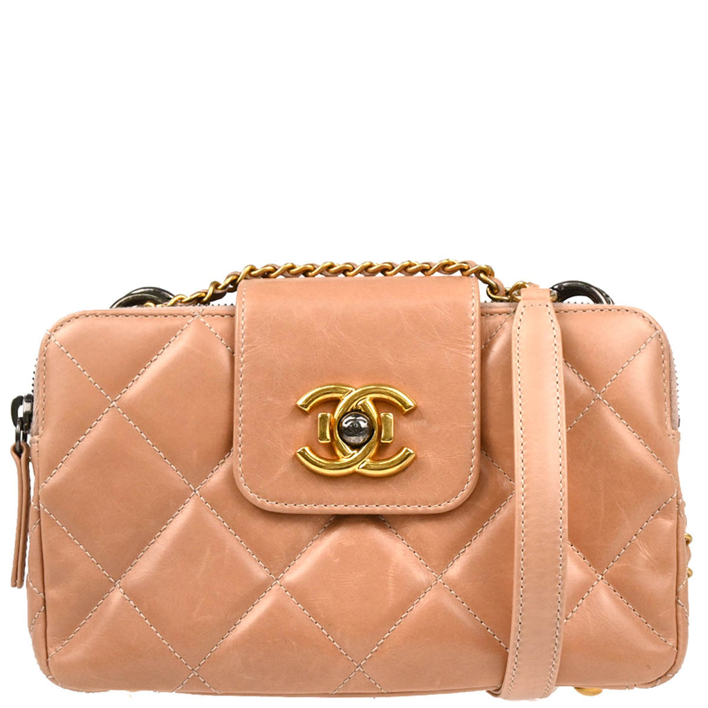 Chanel 2015-2016 Beige Calfskin Daily Walk Double Zip Shoulder Bag
