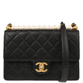 Chanel 2019 Black Lambskin Costume Pearl Single Flap Shoulder Bag