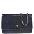 Chanel * 2013-2014 Navy Python Classic WOC Wallet on Chain Shoulder Bag