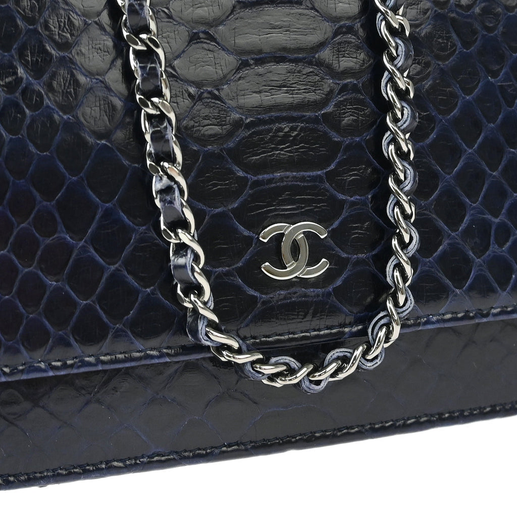 Chanel * 2013-2014 Navy Python Classic WOC Wallet on Chain Shoulder Bag