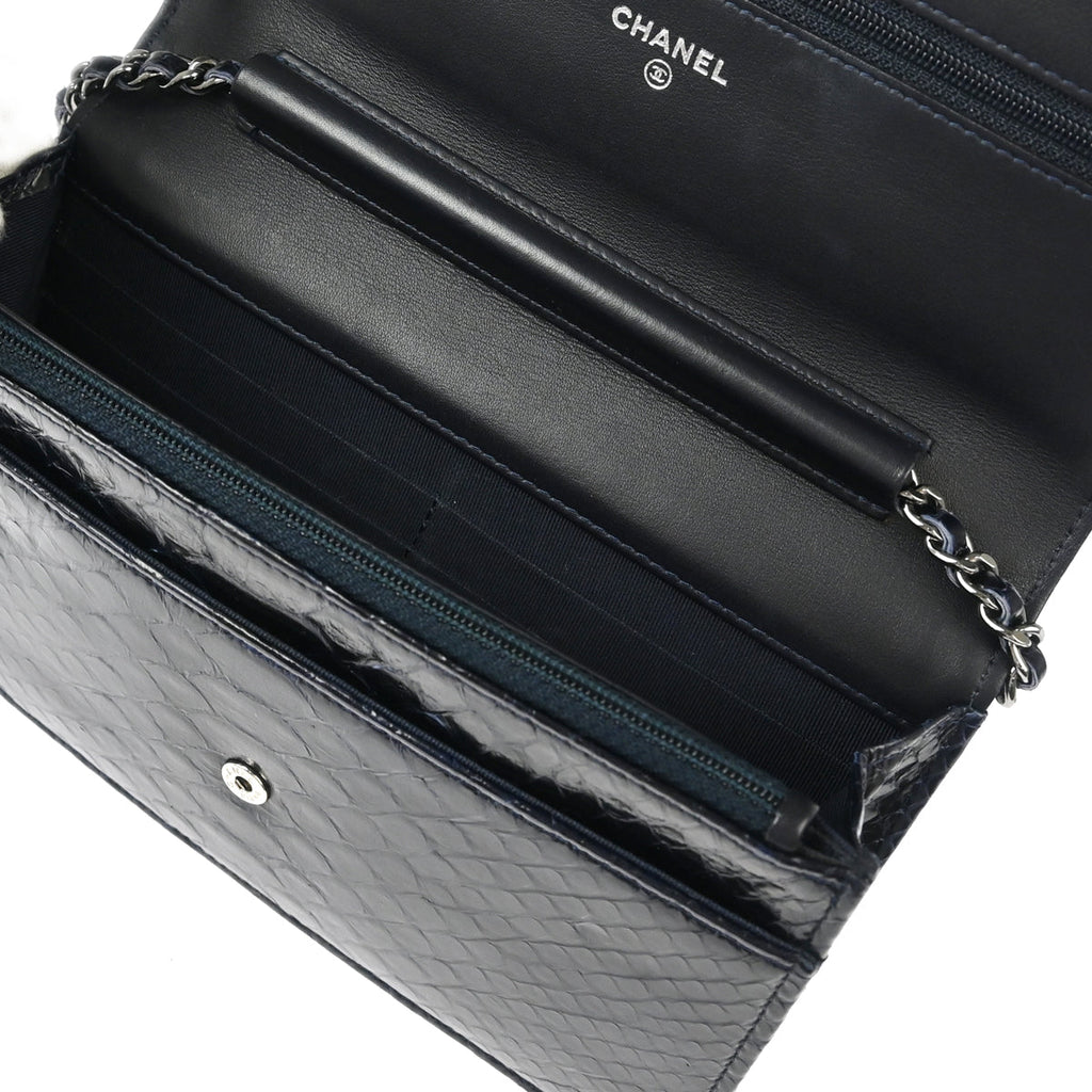 Chanel * 2013-2014 Navy Python Classic WOC Wallet on Chain Shoulder Bag
