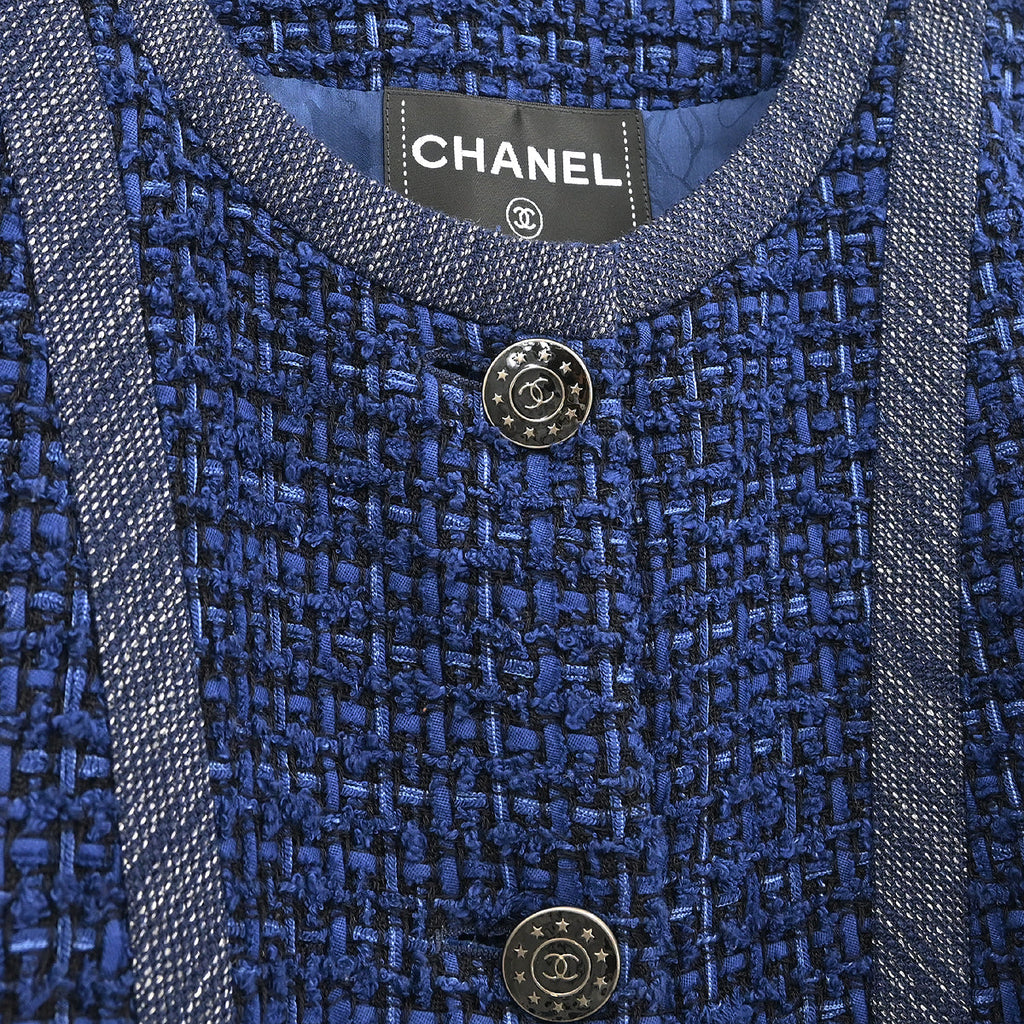 Chanel 2013 Single Breasted Collarless Jacket Navy #42