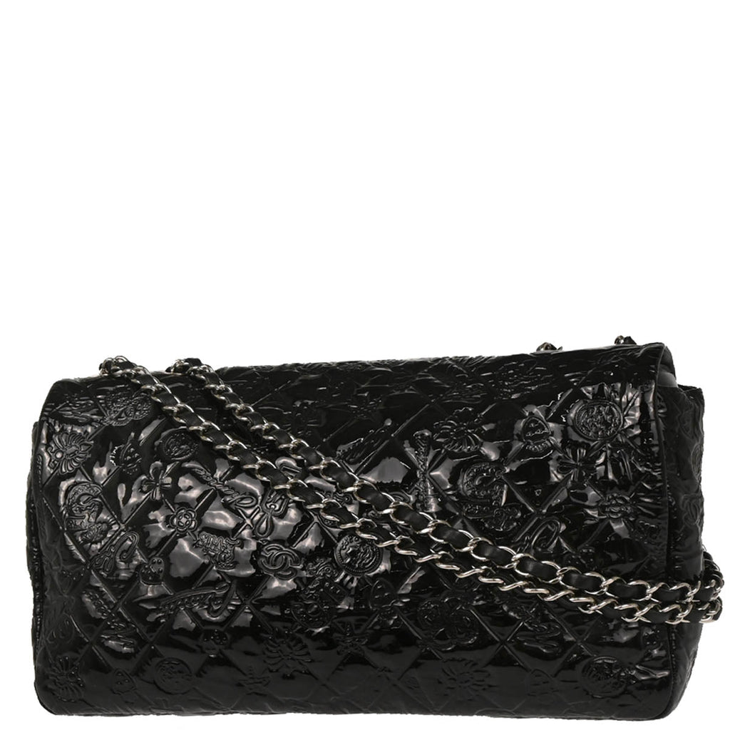 Chanel 2010-2011 Black Patent Leather Icons Flap Shoulder Bag