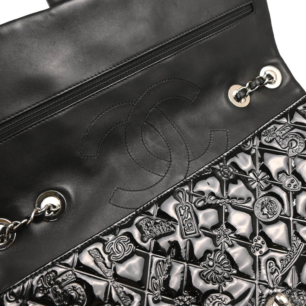 Chanel 2010-2011 Black Patent Leather Icons Flap Shoulder Bag