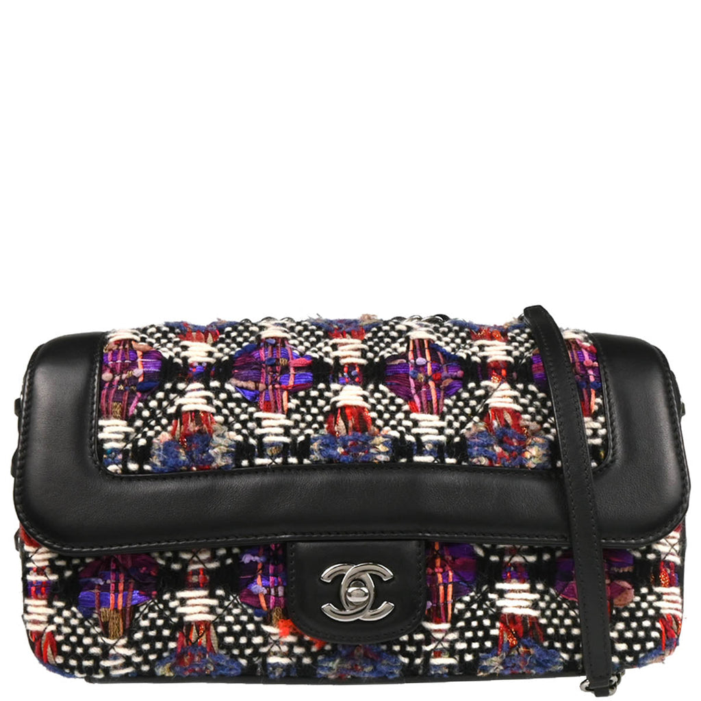 Chanel 2017 Black Lambskin Tweed Corset Flap Shoulder Bag