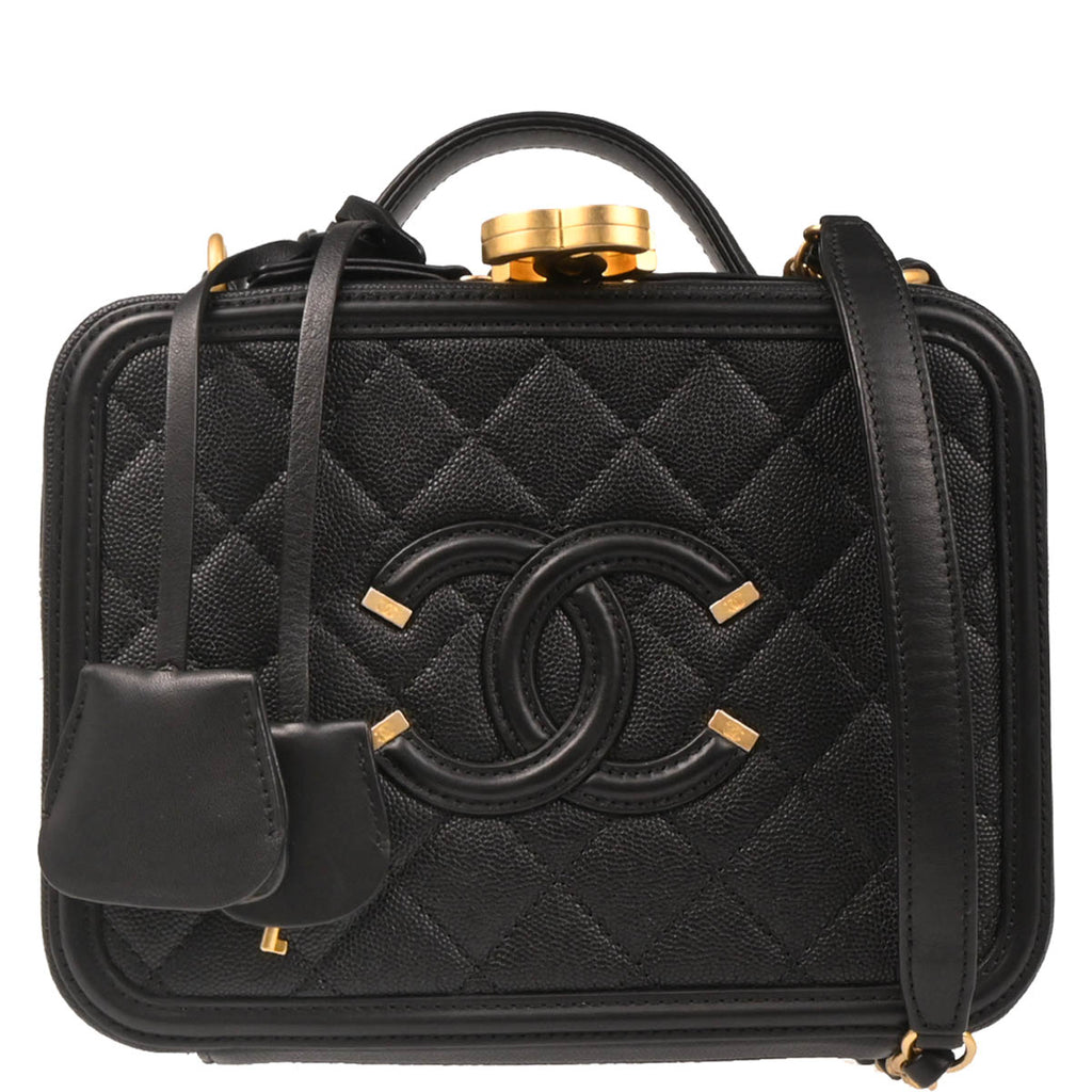 Chanel 2018 Black Caviar Filigree Vanity 2way Handbag