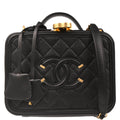 Chanel 2018 Black Caviar Filigree Vanity 2way Handbag