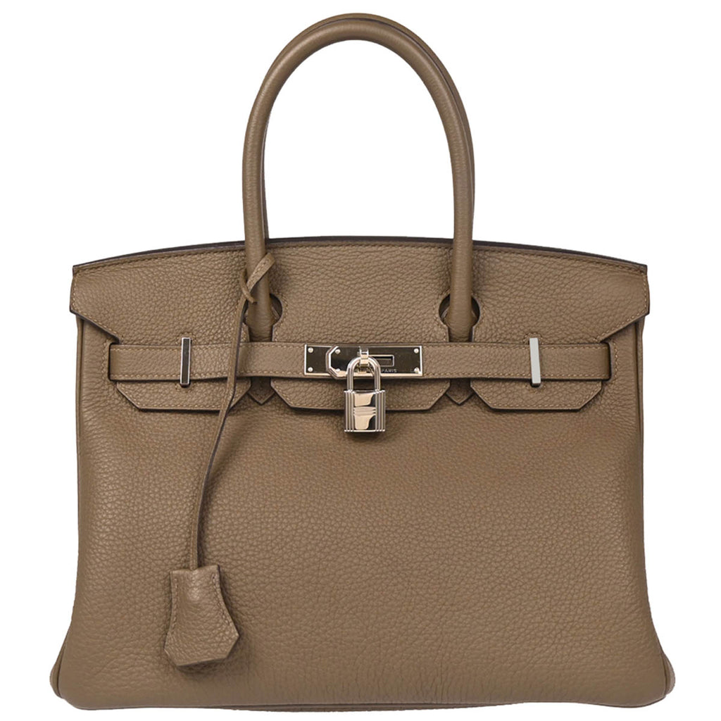 Hermes 2015 Taupe Gray Taurillon Clemence Birkin 30 Handbag
