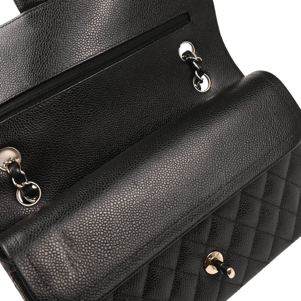 Chanel 2018-2019 Black Caviar Medium Classic Double Flap Shoulder Bag