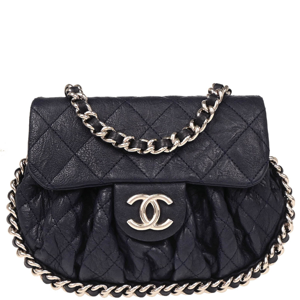 Chanel 2014 Navy Calfskin Chain Around Shoulder Bag