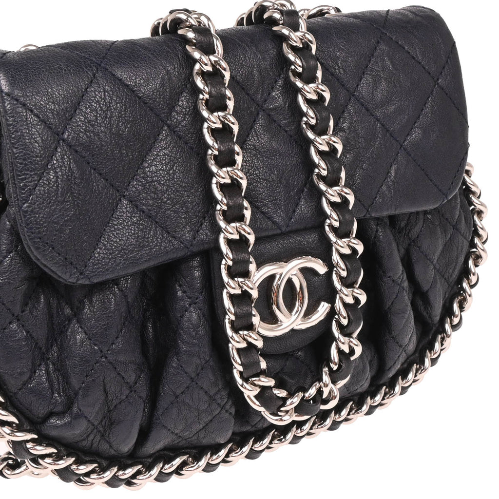 Chanel 2014 Navy Calfskin Chain Around Shoulder Bag