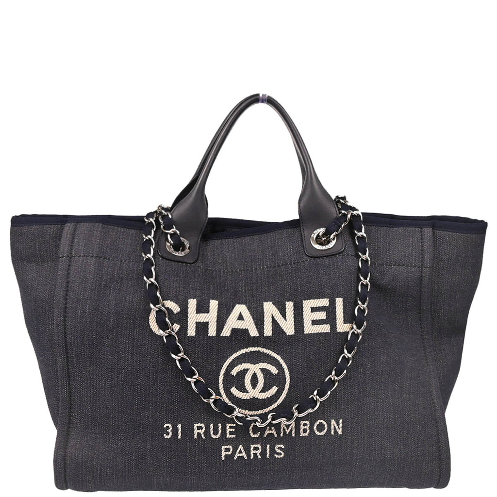 Chanel 2014-2015 Navy Denim Medium Deauville 2way Shoulder Tote Bag