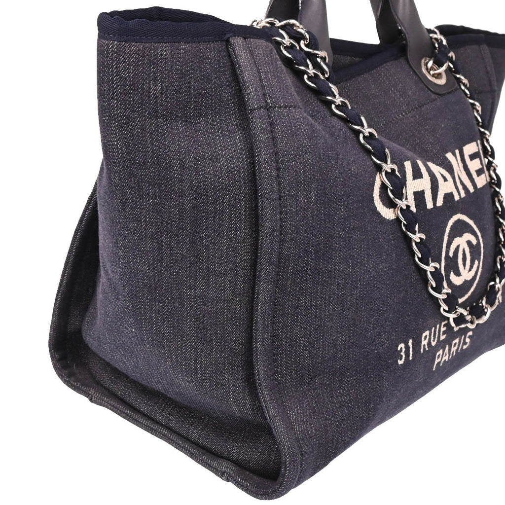 Chanel 2014-2015 Navy Denim Medium Deauville 2way Shoulder Tote Bag