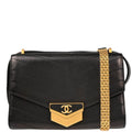 Chanel 2018-2019 Black Lambskin Chevron Medal Flap Shoulder Bag