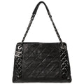 Chanel 2014 Black Lambskin Patent Leather Chain Tote Handbag