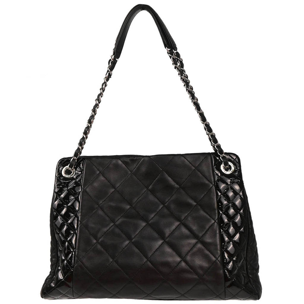 Chanel 2014 Black Lambskin Patent Leather Chain Tote Handbag
