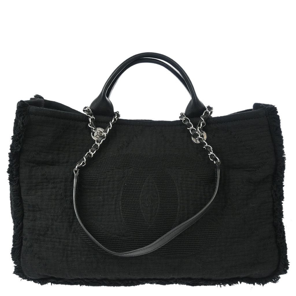 Chanel 2018 Black Canvas Small Deauville 2way Shoulder Tote Bag