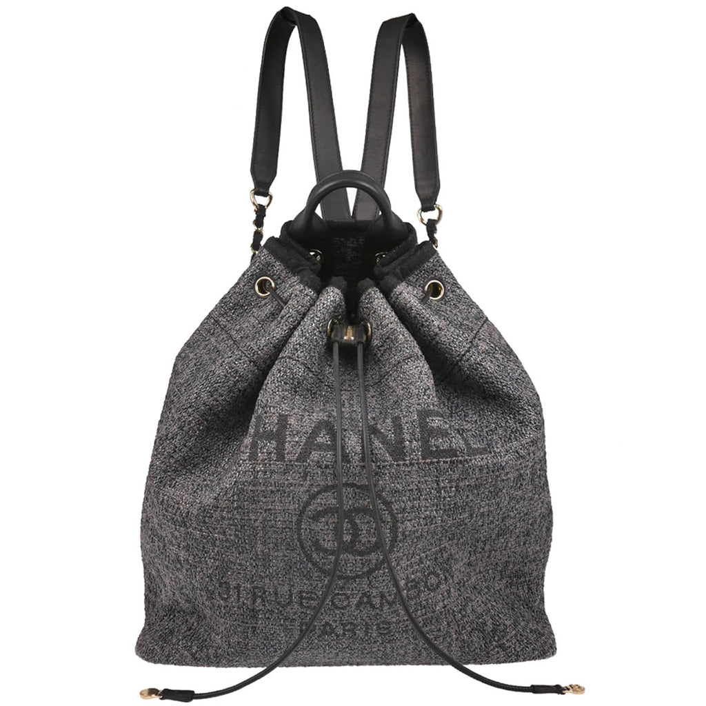 Chanel 2019 Gray Canvas Deauville Bucket Backpack