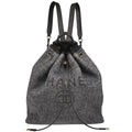 Chanel 2019 Gray Canvas Deauville Bucket Backpack