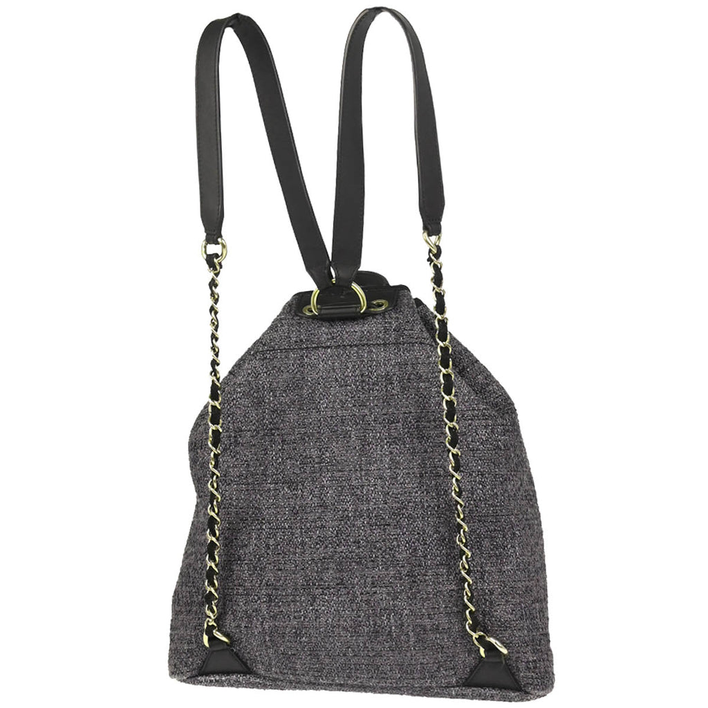 Chanel 2019 Gray Canvas Deauville Bucket Backpack
