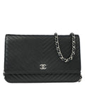Chanel 2016-2017 Black Caviar Chevron WOC Wallet on Chain Shoulder Bag
