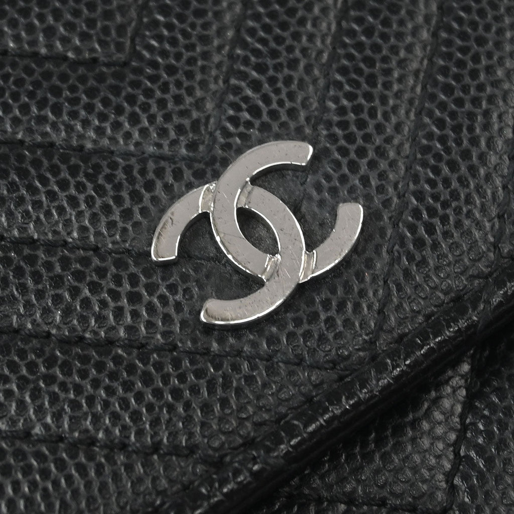 Chanel 2016-2017 Black Caviar Chevron WOC Wallet on Chain Shoulder Bag