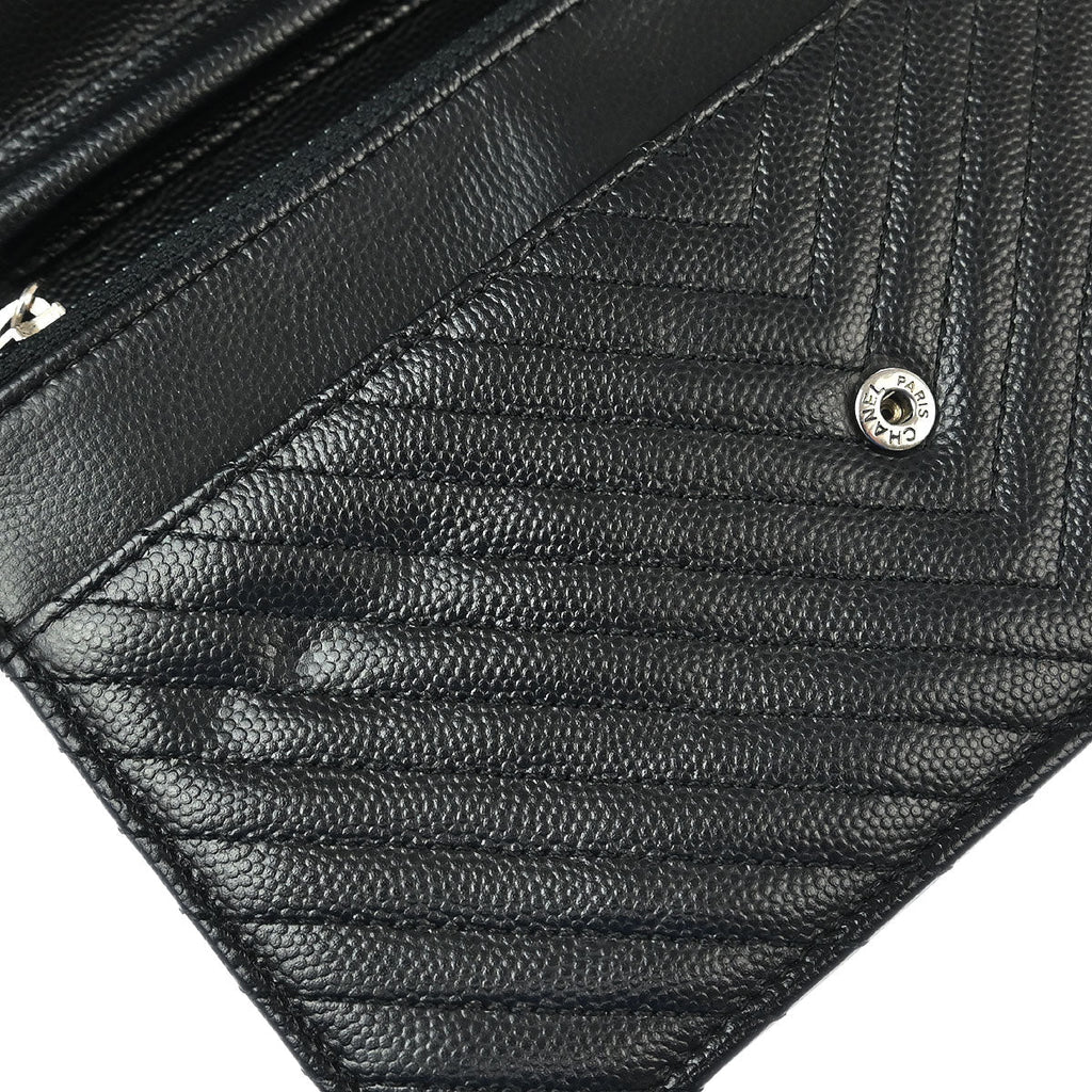 Chanel 2016-2017 Black Caviar Chevron WOC Wallet on Chain Shoulder Bag