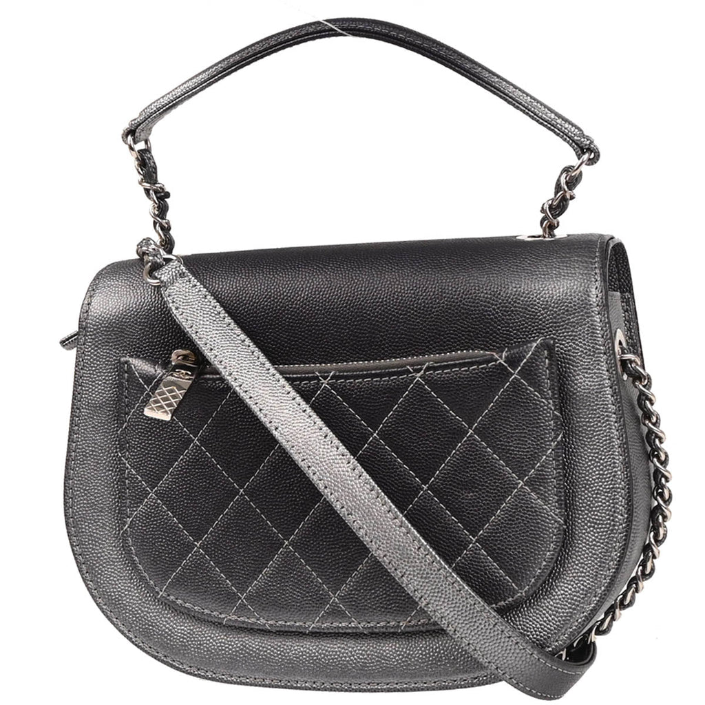 Chanel 2019 Gray Silver Caviar Coco Curve 2way Shoulder Handbag