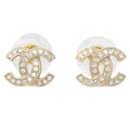 Chanel Piercing Earrings Gold Rhinestone CC F17V