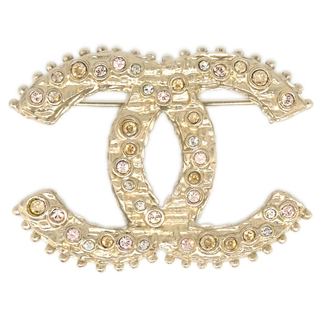 Chanel CC Brooch Pin Gold Rhinestone A13B