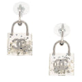 Chanel Dangle Piercing Earrings Silver Padlock 14K