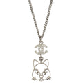 Chanel Cat Chain Necklace Pendant Rhinestone Silver B15K