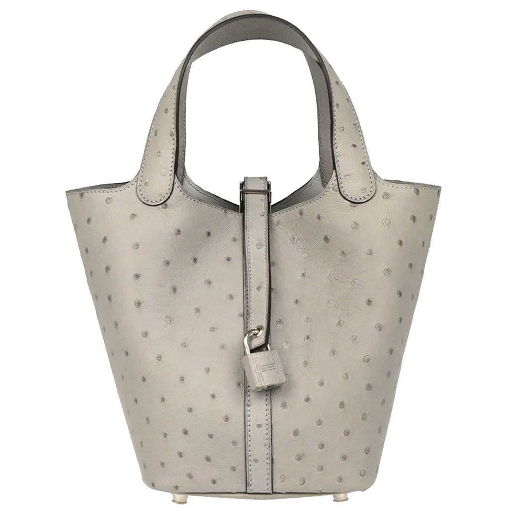 Hermes * Blue Glacier Ostrich Picotin Lock 18 PM Handbag