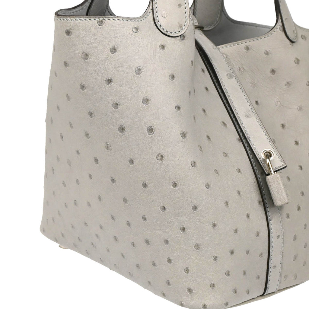 Hermes * Blue Glacier Ostrich Picotin Lock 18 PM Handbag