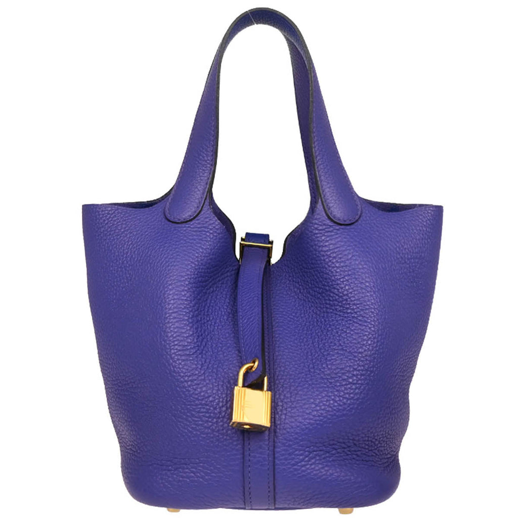 Hermes 2017 Blue Electric Taurillon Clemence Picotin Lock 18 PM Handbag