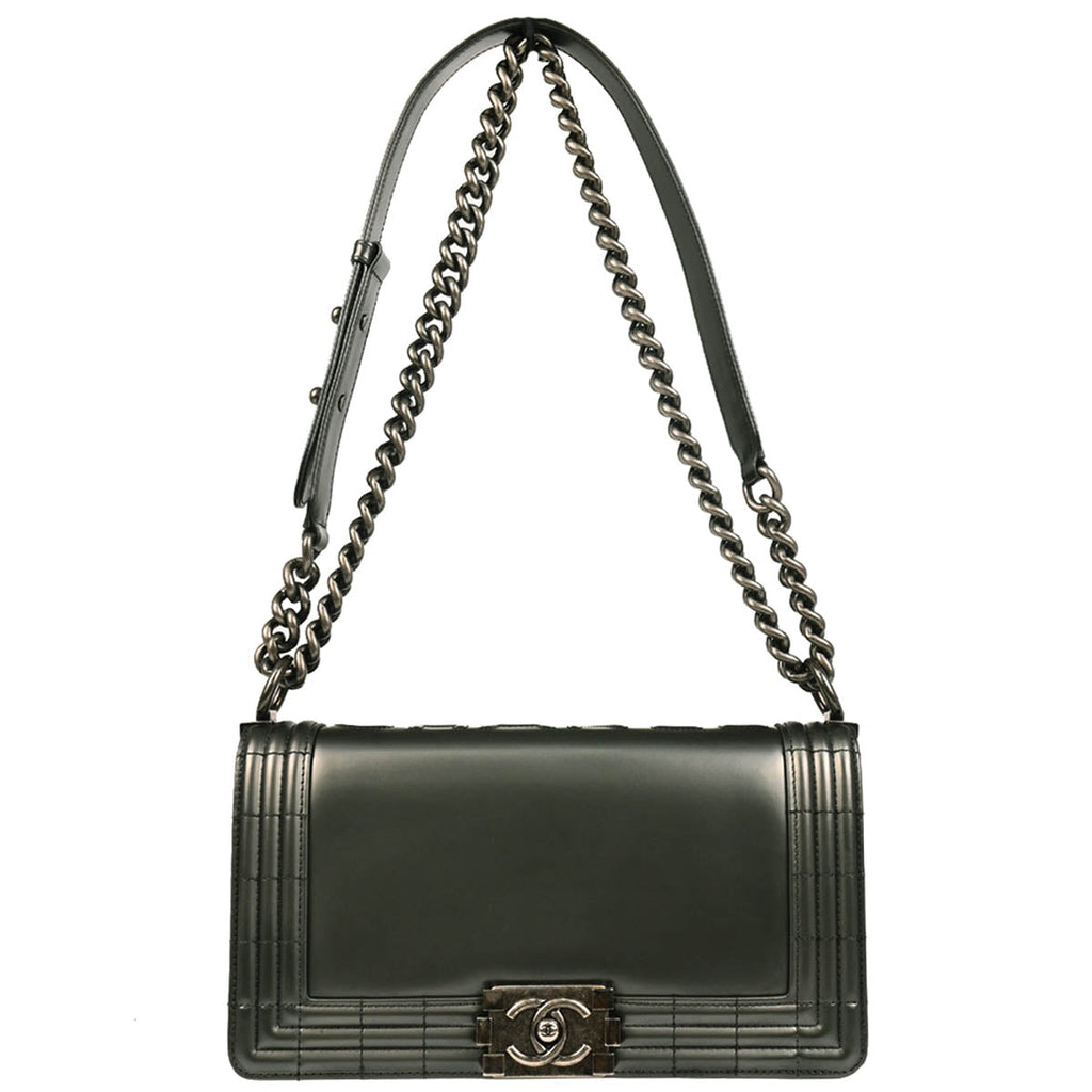 Boy Chanel 2012 Metallic Gray Calfskin Medium Shoulder Bag