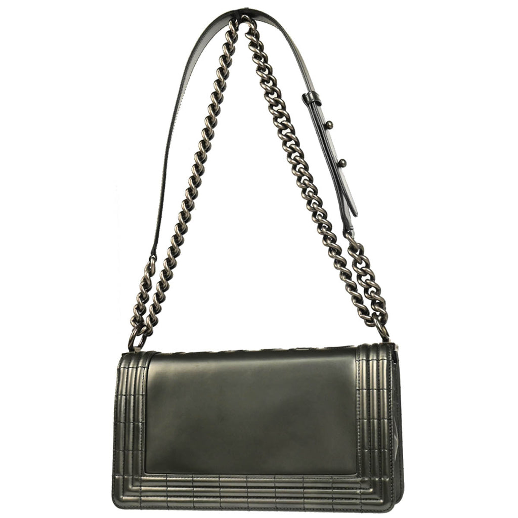 Boy Chanel 2012 Metallic Gray Calfskin Medium Shoulder Bag