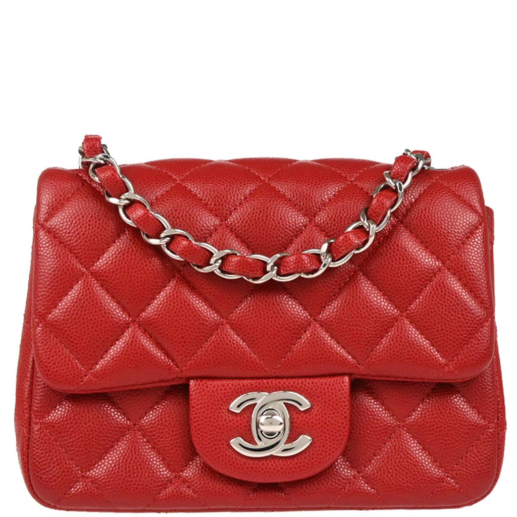Chanel 2018-2019 Red Caviar Mini Classic Square Flap Bag