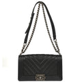Boy Chanel 2017-2018 Black Caviar Chevron Medium Shoulder Bag
