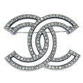 Chanel CC Brooch Pin Silver Rhinestone A14C