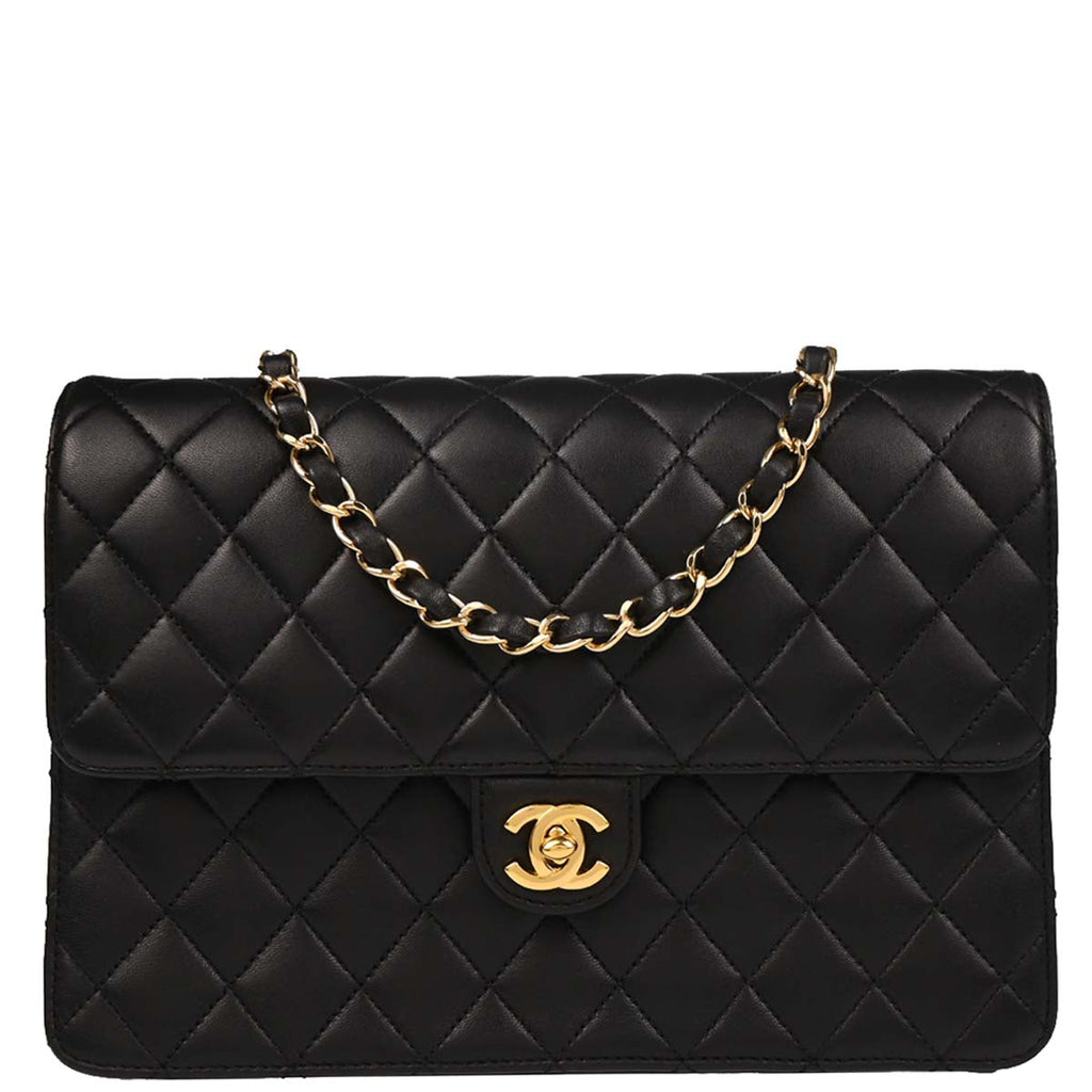 Chanel 2010-2011 Black Lambskin Turnlock Medium Half Flap Shoulder Bag