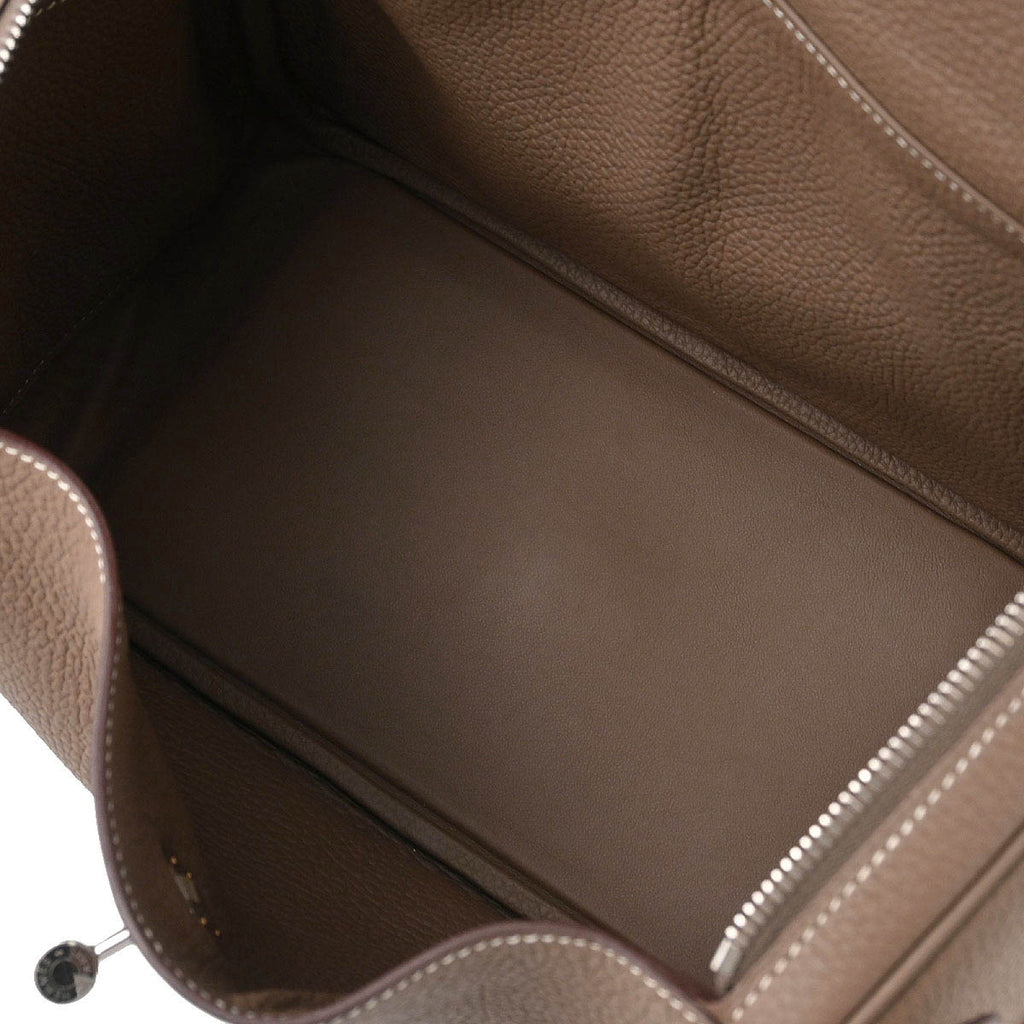 Hermes 2019 Etoupe Taurillon Clemence Lindy 30 Shoulder Bag