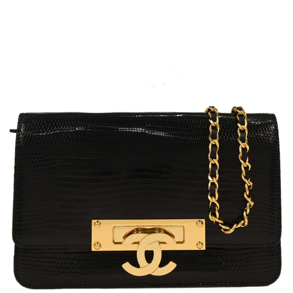 Chanel * 2014 Black Lizard Wallet on Chain WOC