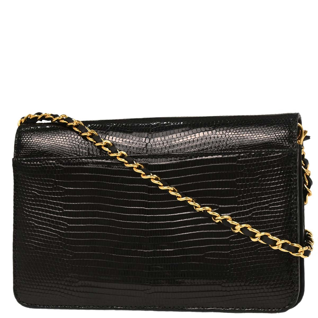 Chanel * 2014 Black Lizard Wallet on Chain WOC
