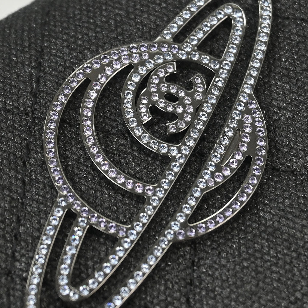 Chanel 2018 Gray Canvas Rhinestone Mademoiselle Lock Wallet on Chain WOC