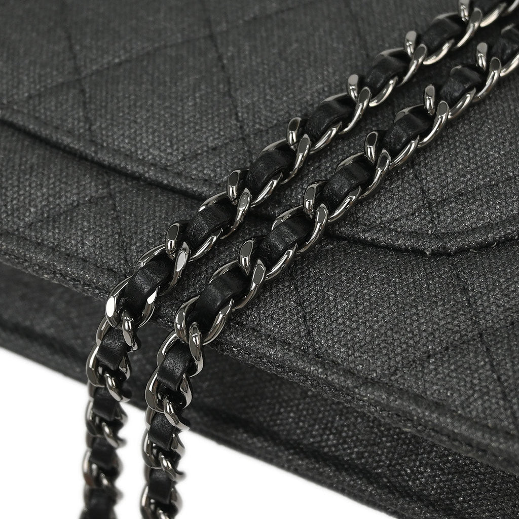 Chanel 2018 Gray Canvas Rhinestone Mademoiselle Lock Wallet on Chain WOC
